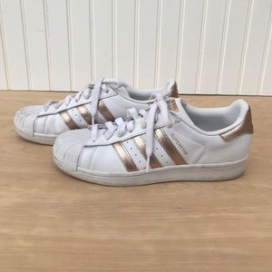 White and Gold Superstar Adidas - Women’s Size 9